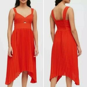 NWT Banana Republic Sweetheart Pleated Cutout Midi Dress Red Size 14 Tall